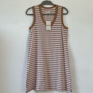 Pact Striped Sleeveless V-Neck Dress - White and Tan